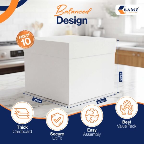 White Tall Cake Boxes 12x12x12 Inch | Deep Square Cake Box with Lid
