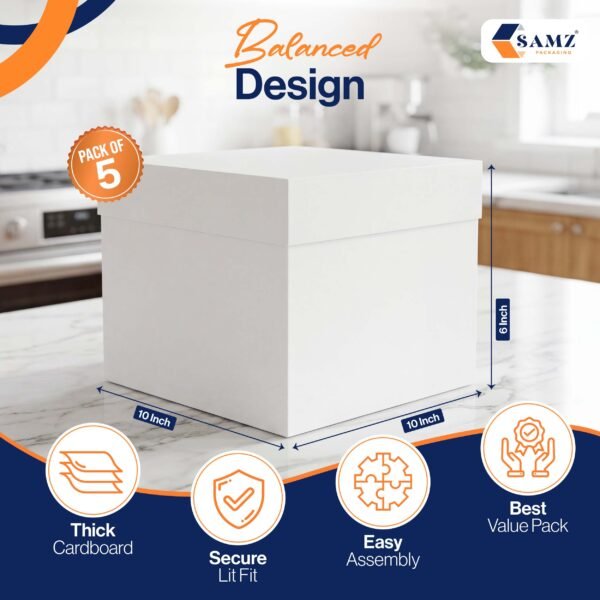 White Cake Boxes with Lids 10x10x6 Inch | Square Bakery Cake Box - photo 2