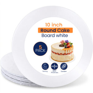 SAMZ Packaging 10" White Glossy Masonite Cake Board, Strong Round Cake Board, Cake Drum, 4mm Thick