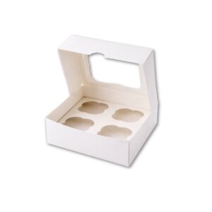 SAMZ Packaging White 4 Hole Cupcake Display Boxes with Clear Window – Perfect for Muffins, Fairy Cakes & Desserts