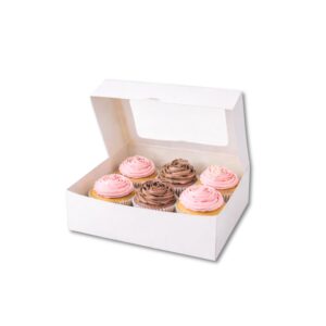SAMZ Packaging White 6 Hole Cupcake Display Boxes with Clear Window – Perfect for Muffins, Fairy Cakes & Desserts