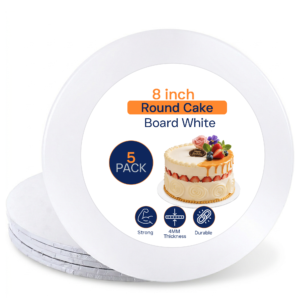 SAMZ Packaging 8" White Glossy Masonite Cake Board, Strong Round Cake Board, Cake Drum, 4mm Thick