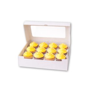 SAMZ Packaging White 12 Hole Cupcake Display Boxes with Clear Window – Perfect for Muffins, Fairy Cakes & Desserts