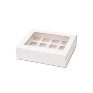 SAMZ Packaging White 12 Hole Cupcake Display Boxes with Clear Window – Perfect for Muffins, Fairy Cakes & Desserts
