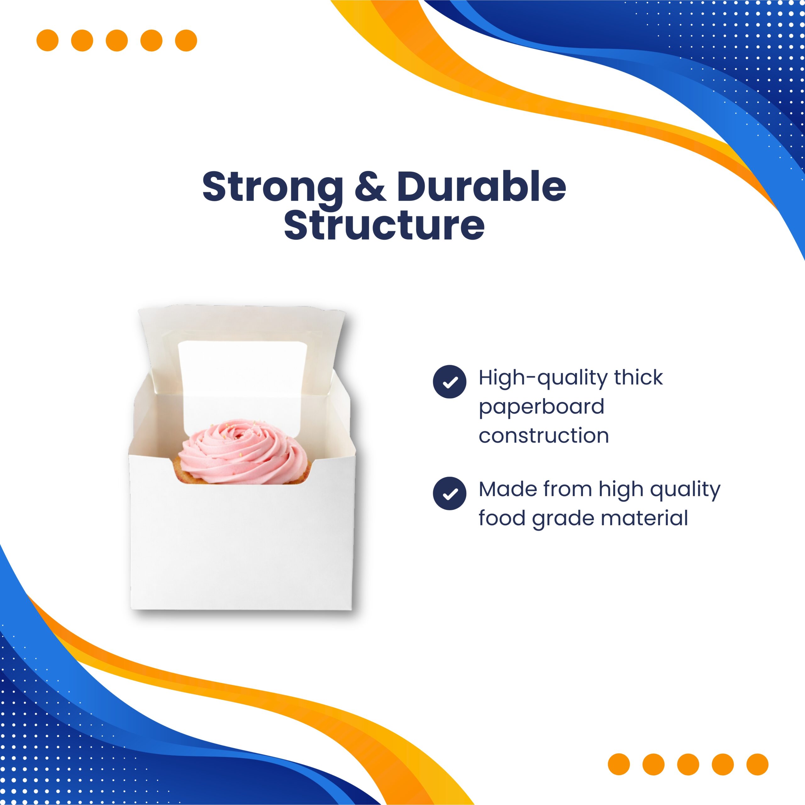 SAMZ Packaging White Single Cupcake Display Boxes with Clear Window – Perfect for Muffins, Fairy Cakes & Desserts