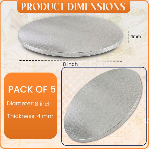 8" Silver Round Cake Board | Strong 4mm Thick Cake Drum - photo 2