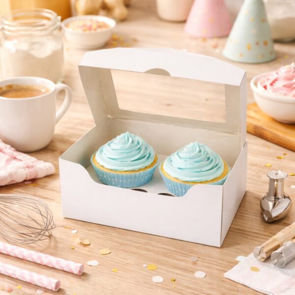 2 Hole Cupcake Boxes with Clear Window | White Display Box - photo 9