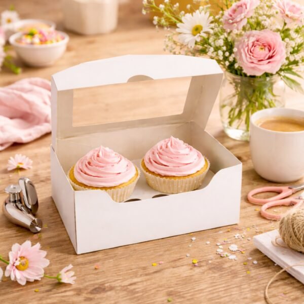 2 Hole Cupcake Boxes with Clear Window | White Display Box - photo 8