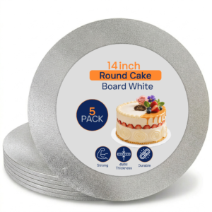 SAMZ Packaging 14" Silver Cake Board Strong Round Cake Board, Cake Drum, 4mm Thick