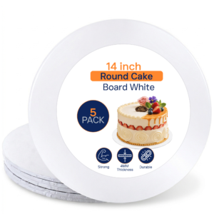 SAMZ Packaging 14" White Glossy Masonite Cake Board, Strong Round Cake Board, Cake Drum, 4mm Thick