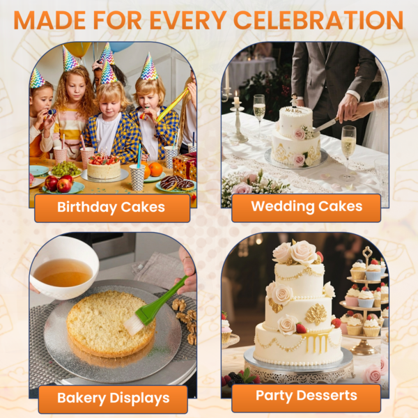 10" Silver Round Cake Board | Strong 4mm Thick Cake Drum - photo 6