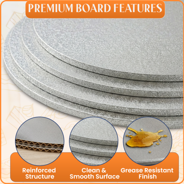 10" Silver Round Cake Board | Strong 4mm Thick Cake Drum - photo 3
