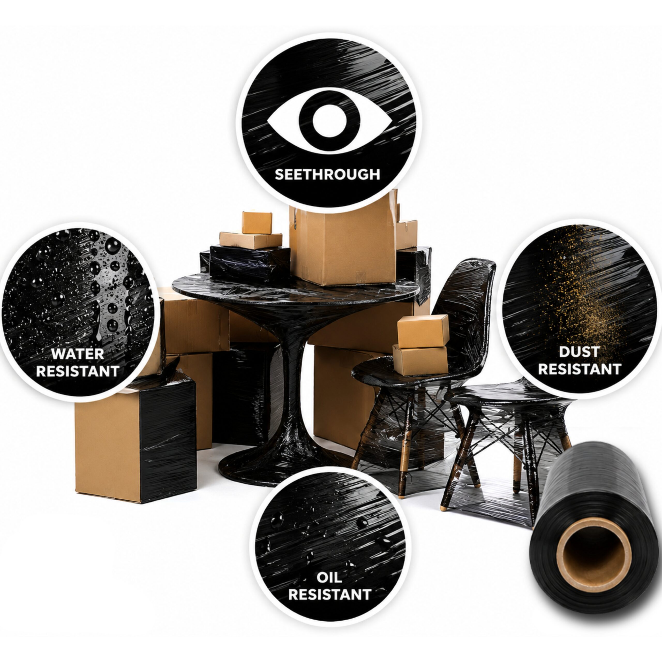 SAMZ Packaging Heavy Duty Black Pallet Wrap Roll, Black Stretch Film for Pallet Wrapping, Strong Plastic Shrink Wrap for Moving, Storage, Shipping & Warehouse Packaging
