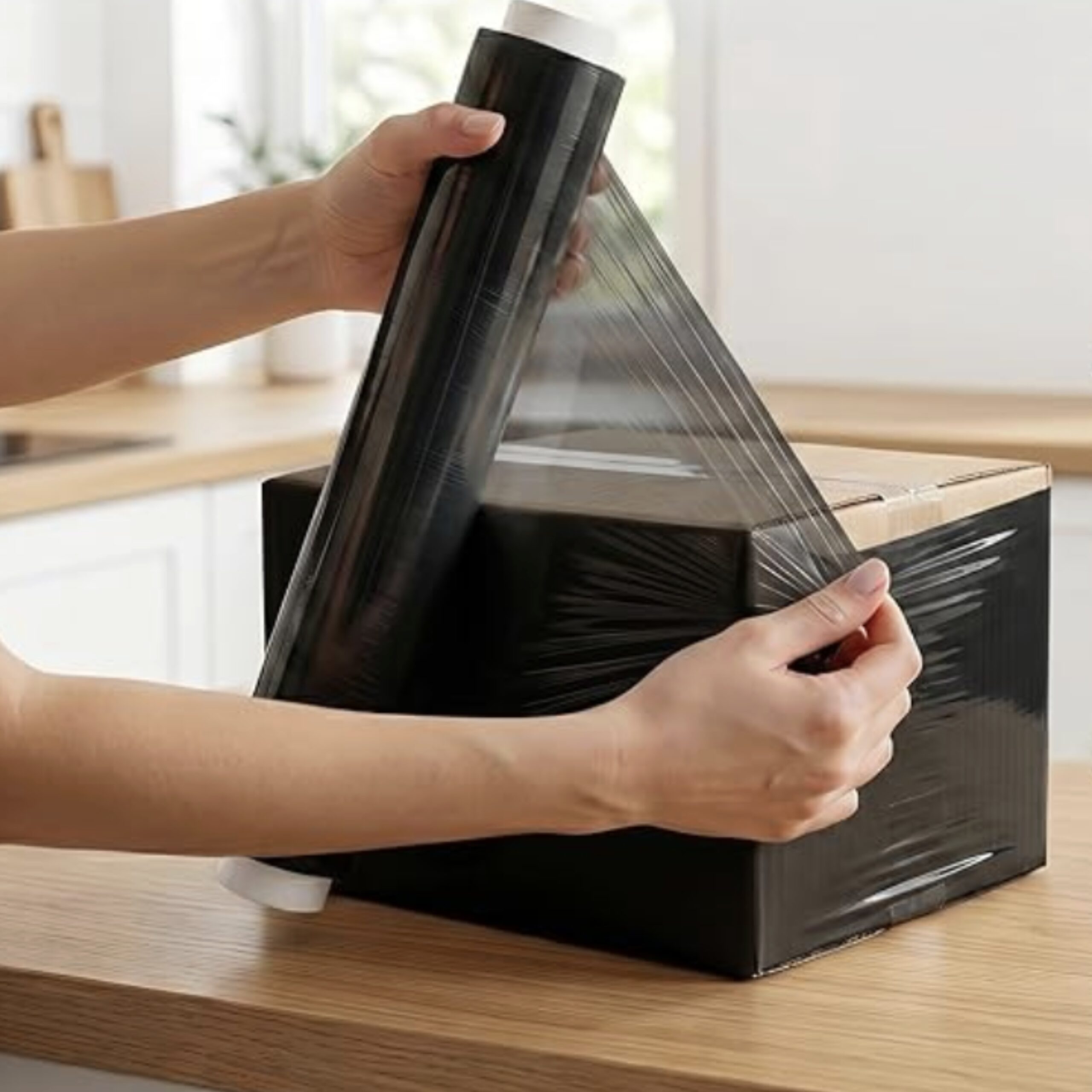 SAMZ Packaging Heavy Duty Black Pallet Wrap Roll, Black Stretch Film for Pallet Wrapping, Strong Plastic Shrink Wrap for Moving, Storage, Shipping & Warehouse Packaging