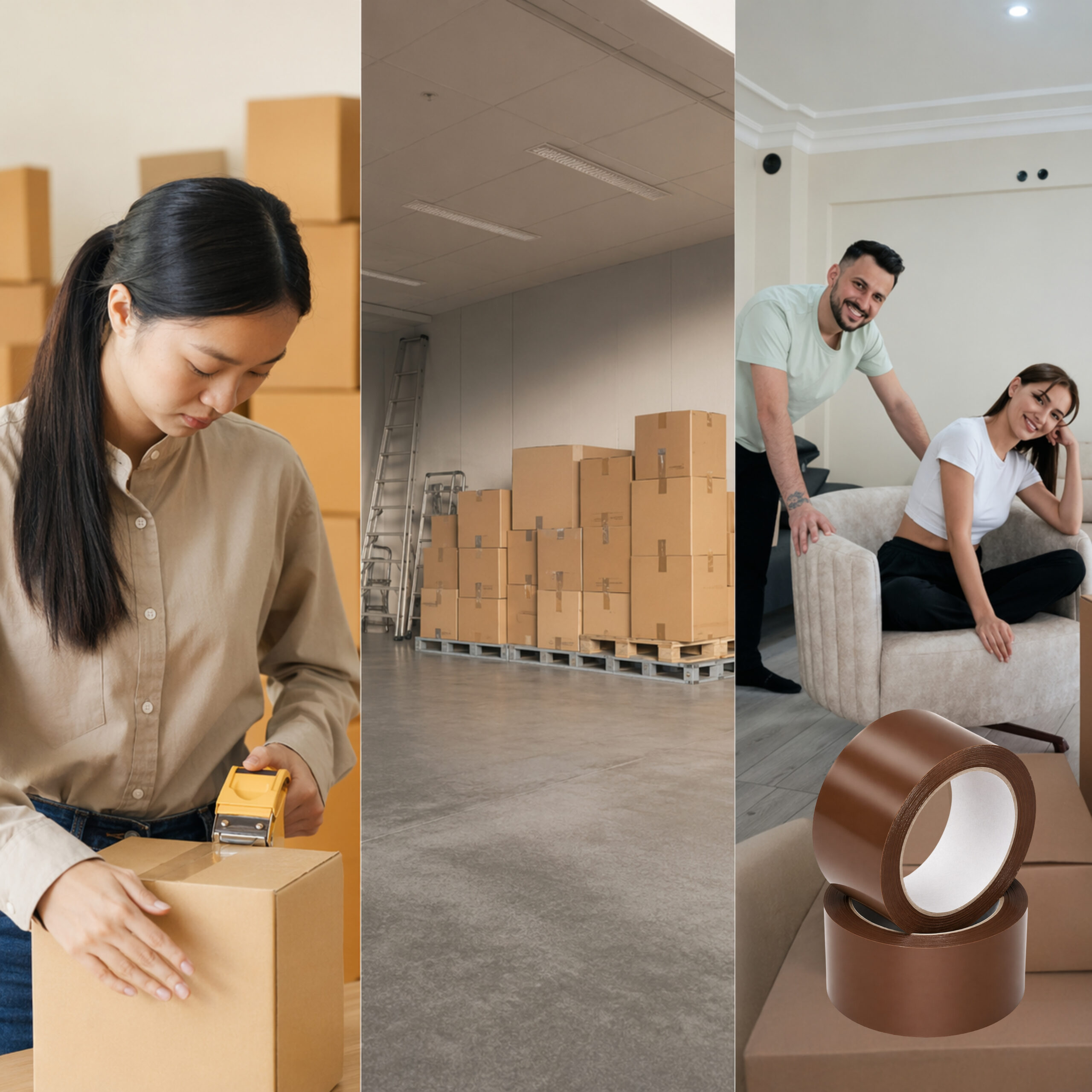 SAMZ Packaging Brown Packing Tape, Strong Adhesive Buff Packaging Tape, Heavy Duty Parcel Sealing Tape for Boxes, Shipping, Moving