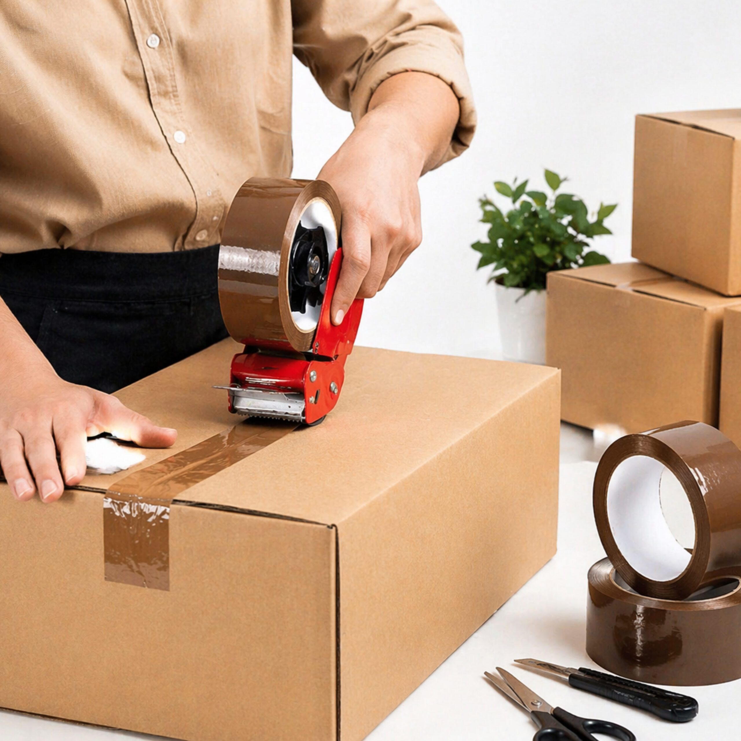 SAMZ Packaging Brown Packing Tape, Strong Adhesive Buff Packaging Tape, Heavy Duty Parcel Sealing Tape for Boxes, Shipping, Moving
